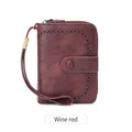Portefeuille femme en cuir ciré bordeaux vintage avec protection RFID et perforations - Bordeaux