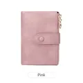 Portefeuille femme trifold rose avec double fermeture éclair et cuir PU mat - Rose