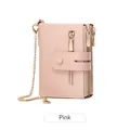 Pink multi-functional trifold short wallet for women with metal chain and dual zippers - Pink