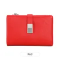 Portefeuille court rouge pour femme en cuir grainé avec boucle en métal et fermeture - Rouge