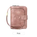 Portefeuille femme en cuir rose avec protection RFID et motifs perforés laser - Rose