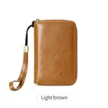 Cartera para pasaporte RFID de cuero marrón claro con cremallera y correa - Marrón Claro