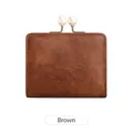 Petit portefeuille rétro en cuir marron pour femme avec fermoir perle élégant - Marron