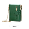 Women's green trifold leather wallet with chain strap and double zipper detail - Green