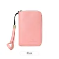 Pink RFID blocking passport wallet with zipper closure and detachable wrist strap - Pink