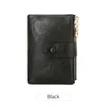 Petit portefeuille noir vintage pour femme en cuir grainé avec double fermeture éclair dorée - Noir