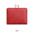 Portefeuille vintage rouge en similicuir à trois volets avec fermoir perle élégant - Rouge