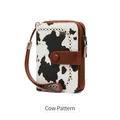 Women's vintage RFID leather wallet featuring cow pattern print and wrist strap - Cow Print