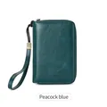 Cartera para pasaporte RFID azul pavo real con cremallera y correa en cuero encerado - Verde azulado