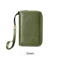 Cartera para pasaporte RFID en cuero verde oscuro con cremallera y asa lateral - Verde
