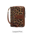Retro leopard print RFID wallet with leather wrist strap and secure button closure - Leopard Print