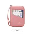 Portefeuille passeport rose en cuir avec blocage RFID et fermeture zippée - Rose