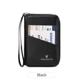 Portefeuille passeport noir RFID en cuir PU avec fermeture éclair et dragonne - Noir
