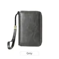Grey PU leather RFID passport wallet with litchi texture and wrist strap - Gray
