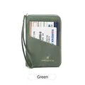 Multifunctional RFID travel passport wallet in dark green with hand strap and zipper - Green
