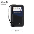 Portefeuille passeport noir anti-RFID en cuir PU avec logo d'avion doré et dragonne - Noir