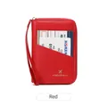 Red RFID blocking leather passport holder with zipper and wrist strap in travel style - Red