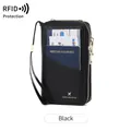 Porta passaporto RFID in pelle nera con doppia cerniera e tracolla per documenti e carte - Nero