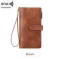 Portefeuille long marron à trois volets avec protection RFID et cuir vintage - Marron