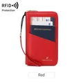 Protège-passeport RFID rouge long en similicuir grainé avec dragonne pour voyageur - Rouge