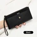 Elegante schwarze lange Geldbörse für Damen mit Reißverschluss und Handschlaufe - Schwarz