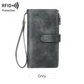Portefeuille long vintage gris avec protection RFID et dragonne pour femmes élégant - Gris