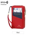 Rode RFID-blokkerende leren paspoorthouder met dubbele rits en een polsbandje - Rood