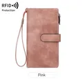 Portefeuille long rose vintage pour femme en similicuir avec protection RFID et dragonne - Rose