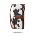 Cow pattern RFID long wallet with brown leather trim and dual zipper compartments - Cow Print