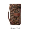 Retro RFID blocking long wallet for women featuring classic leopard print and wrist strap - Leopard Print