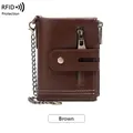 Herren Vintage Geldbörse aus braunem Leder mit RFID-Schutz, Reißverschluss und Kette - Braun