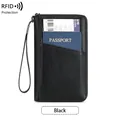 Protège-passeport RFID grande capacité en cuir noir pour l'organisation voyage - Noir
