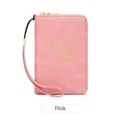 Protège-passeport rose anti-RFID en similicuir texturé avec une dragonne assortie - Rose