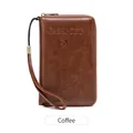 Protège-passeport RFID en cuir PU marron café avec dragonne et fermeture éclair pour voyage - Brun Clair