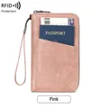 Portefeuille de voyage rose anti-RFID avec fermeture éclair et dragonne - Rose