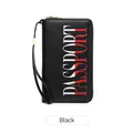Porte-passeport RFID noir en cuir avec lettrage rouge et blanc et dragonne de poignet - Noir