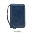 Portefeuille de voyage RFID bleu royal pour passeport avec fermeture éclair et dragonne - Bleu Saphir