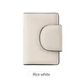 Petit portefeuille femme blanc riz en cuir grainé avec rabat et fermoir à boucle chic - Blanc Cassé