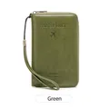 Olive green RFID travel wallet with passport embossing and convenient wrist strap - Green