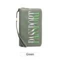Green RFID blocking passport holder with white color block and golden zipper - Green