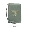Protège-passeport vert foncé RFID en cuir PU texturé avec logo doré et dragonne - Vert