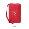 Protège-passeport rouge anti-RFID avec lettrage doré et dragonne de sécurité - Rouge