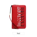 Red RFID blocking leather passport holder with stylish color contrast and wrist strap - Red