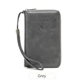 Grey RFID passport travel wallet with aircraft logo and matching wristlet strap - Gray