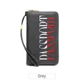 Dark grey RFID passport holder with white and red text detail and wrist strap - Gray