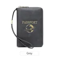 Étui passeport RFID gris avec carte du monde dorée et fermeture éclair premium - Gris