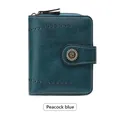 Portefeuille court bleu paon pour femme en cuir avec motifs ajourés et bouton vintage - Bleu sarcelle