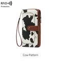 Portafoglio donna anti-RFID con stampa mucca e cinturino da polso marrone rimovibile - Stampa mucca