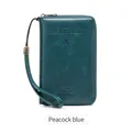 Peacock blue RFID passport wallet in premium leather texture with wrist strap - Teal