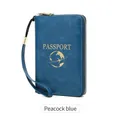 Protège-passeport RFID bleu paon avec fermeture éclair et motif doré élégant - Bleu sarcelle